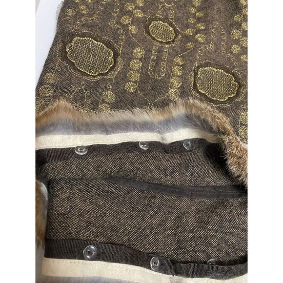 Peter Nygard Wool Embroidered Brocade Textured Skirt Removable Fur Trim Size 10 - Picture 16 of 16